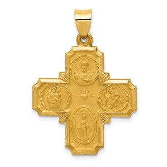 Diamond2Deal 14k Yellow Gold and Satin Hollow Four-Way Religious Medal Pendant