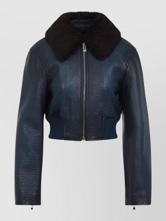 Alaia shearling collar textured leather zipped jacket