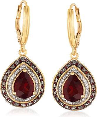 Ross-Simons Garnet and. Red and White Diamond Drop Earrings in 18kt Gold Over Sterling