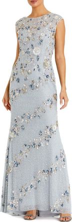 Mac Duggal Floral Embellished Cap Sleeve Column Evening Gown in Powder Blue at Nordstrom, Size 10
