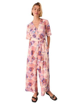 Whistles Floral Button Front Cropped Jumpsuit in Pink/multi at Nordstrom, Size 10