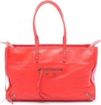 Balenciaga Red Color Leather Handbag Tote Bag (Pre-Owned)