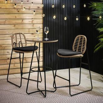Furniturebox Belize Rattan Outdoor Bar Set with Cushions in Black