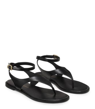 Stuart Weitzman Ankle-Strap Thong Sandal - Black