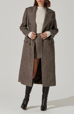 ASTR the Label Morana Longline Herringbone Coat in Brown Herringbone at Nordstrom Rack, Size Medium