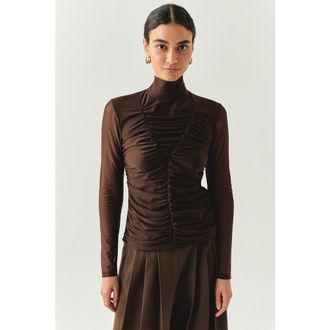 Exquise Drew Turtleneck Blouse in Brown at Nordstrom, Size X-Large