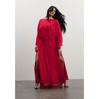 11 Honor&eacute; Sheer Draped Gown in Flame Scarlet at Nordstrom, Size 18