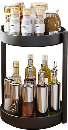 Gabrielle Estante Giratorio Para Especias, Estante De Almacenamiento De Especias De 2 Niveles Para Cocina, Organizador De Especias Met&aacute;lico Tipo Lazy Susan Para