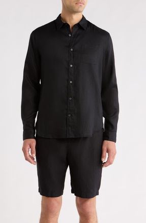 Vince Linen Button-Up Shirt in Black at Nordstrom, Size Xx-Large