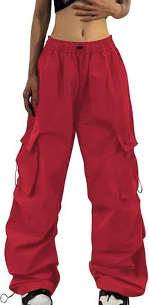 Generic Cargo Trousers Women Baggy Elastic High Waist Wide Leg Workwear Trousers Leisure Trouser Jogging Bottoms with Elastic Oversized Joggers Pants Plus Siz