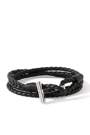 Tom Ford Woven Leather and Silver-Tone Wrap Bracelet