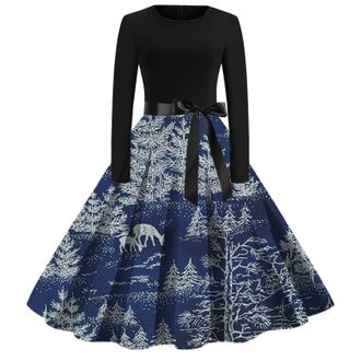 Generic Women Christmas Dresses UK A Line Swing Dress Christmas Outfits Fancy Cute Xmas Printed Dresse Party Cocktail Costume Swing Dresses Round Neck Xmas Gr
