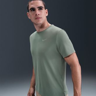 Nike Mens Miler Dri-FIT Short-Sleeve Running Top in Grey | DV9315-364