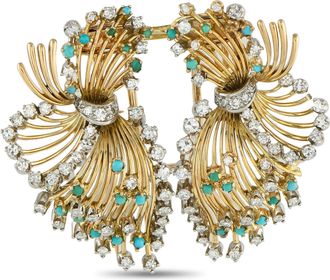 Luxury Bazaar Platinum, 18K Yellow Gold 1.45ct Diamond and Turquoise Brooch MF04-070825