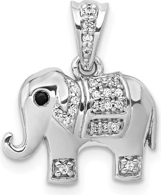 Diamond2Deal 14k White Gold 1/10 carat Black and White Diamond Elephant Pendant
