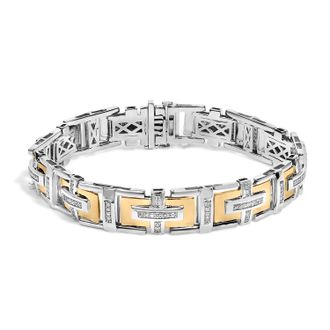 House of Brilliance Mens 10K Yellow Gold Plated Silver Diamond Accent Geometric Link Bracelet
