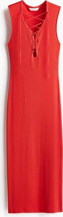H&M Geripptes Kleid mit Schnürung - Red