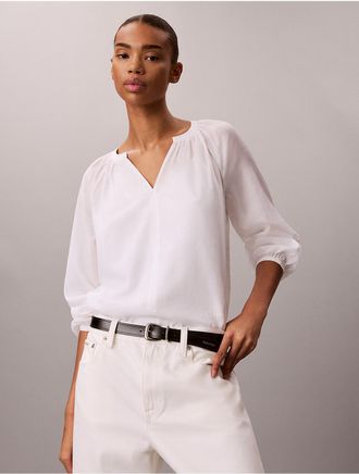 Calvin Klein Jeans Calvin Klein Womens Light Cotton Blend Popover Top - Open White - XL