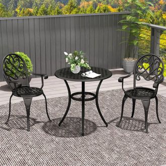 OUTSUNNY 3PCs Garden Aluminium Table Set, Bistro Set Round Table 2 Chairs in Black