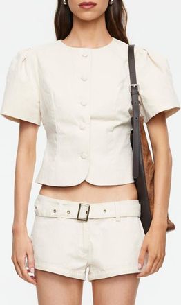 Lioness Puff Shoulder Cotton Top in Beige at Nordstrom, Size X-Large