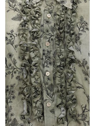 R13 V-Neck Ruffle Floral Shirt - Green