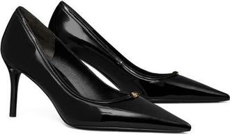Tory Burch Double T Buckle Pointed Toe Pump in Perfect Black /Black at Nordstrom, Size 5.5