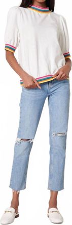 Sugarlips Vivid Dreams Trim French Terry Knit Short Sleeve Top In Rainbow White
