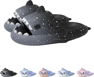 Generic Spotted Starlight Shark Slides,Starry Sky Cloud Anti-Slip Quick Drying Shark Slippers (Gray, Adult, Women, 11, Numeric Range, UK Footwear Size System,
