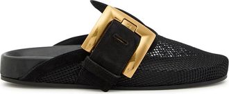 Balmain Oversized Buckle Suede Mules - Black - 40 (IT40 / UK7)