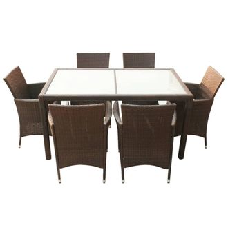 Berkfield Home Sturdy 7 Piece Outdoor Dining Set with Cushions Poly Rattan Brown