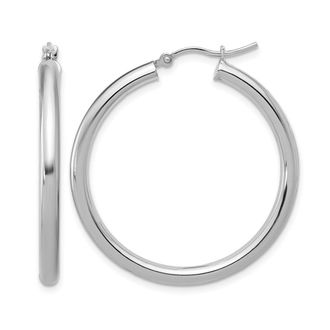 Diamond2Deal 10K White Gold Round Shape Hinged Hoop Earrings