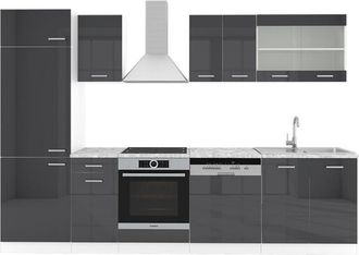 Vicco Mueble De Cocina R-line, Antracita Brillo Intenso/blanco, 300 Cm, Et M&aacute;rmol