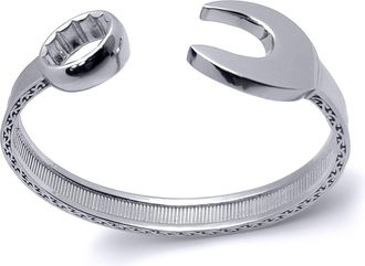 Jewelco London Sterling Silver Heavy Casted Carved Spanner Bangle Bracelet - ABG053