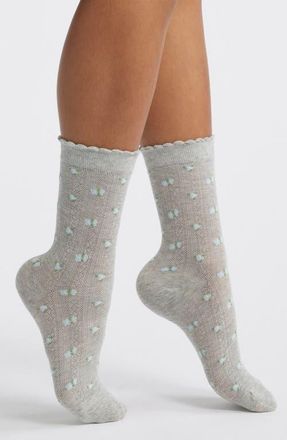 Casa Clara Love Roberta Floral Pointelle Crew Socks in Grey at Nordstrom