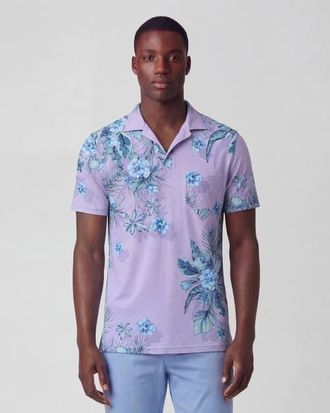 Lords of Harlech Mali Floral Lavender Mens Wool Johnny Collar Polo at Nordstrom, Size Xx-Large