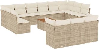 vidaXL Set Sof&aacute;s De Jard&iacute;n 14 Pzas Con Cojines Rat&aacute;n Sint&eacute;tico Beige Vidaxl