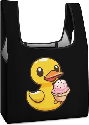 Generic Yellow Rubber Duck Ice-cream Reusable Shopping Bags Lightweight Foldable Grocery Bag Polyester Washable Tote Bag