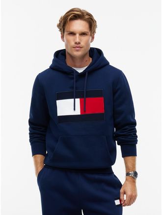 Tommy Hilfiger Mens Flag Logo Brushed-Back Hoodie - Carbon Navy - XXXL