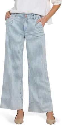 NYDJ Simone Stripe High Waist Wide Leg Jeans in Azure Stripe at Nordstrom, Size 12