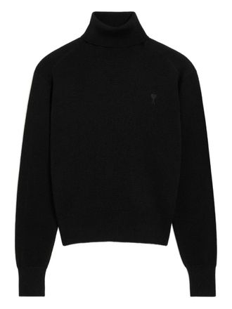 Ami Ami de Coeur-embroidered turtleneck sweater - men - Wool - M - Black