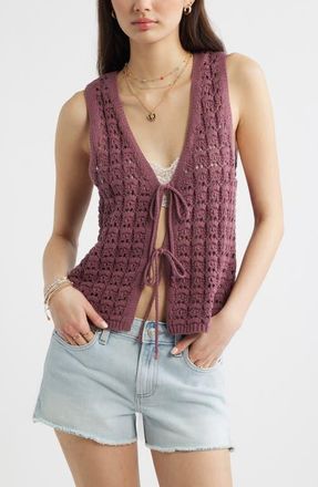 BP. Tie Front Sweater Vest in Burgundy Shade at Nordstrom, Size Xx-Small