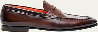 Santoni Mens Door Burnished Leather Penny Loafers