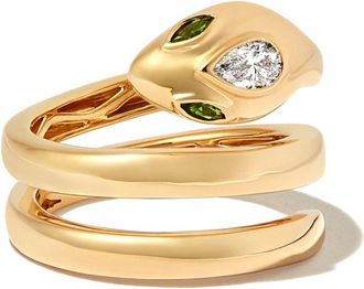 Anita Ko 18K Yellow Gold Snake Coil Ring - Womens - Diamond/Emerald/Yellow Gold