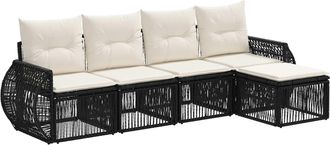 vidaXL Conjunto De Sof&aacute;s De Jard&iacute;n 5 Uds. Negro Y Blanco Crema Vidaxl