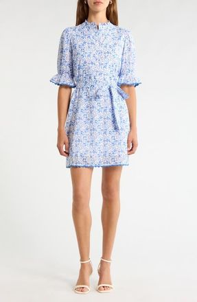 Sugarlips Maisie Miana Ditsy Floral Button-Up Shirtdress in White-Blue-Combo at Nordstrom, Size X-Large