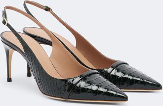 Malone Souliers Schiffer patent leather slingback pumps