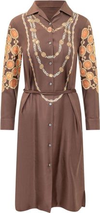 Versace Brown Shirt Collar Midi Dress
