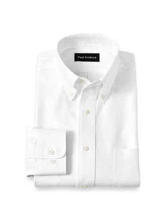 Paul Fredrick Non-iron Cotton Herringbone Button Down Collar Dress Shirt in White at Nordstrom, Size 15.5 - 33