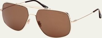 Tom Ford Mens Liam T-Logo Square Metal Sunglasses