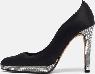 Rene Caovilla Ren&eacute; Caovilla Black Satin Crystal Embellished Platform Pumps
